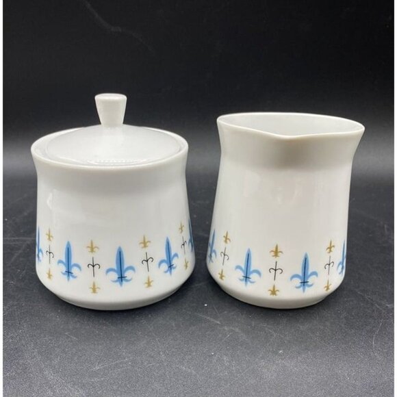 Style House China Caravelle Creamer Covered Sugar Yamaguchi Fleur de Lis Japan - Picture 2 of 12